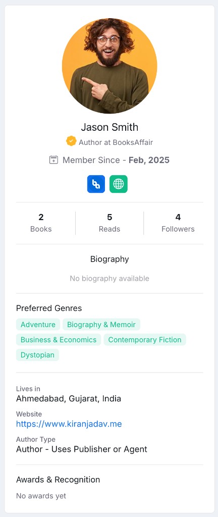 Complete author profile card preview